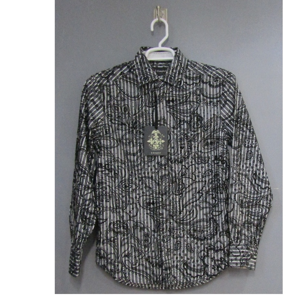 NEW J Campbell Black Flocked Baroque Shirt Size S